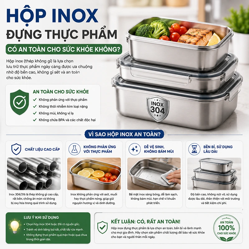 Hộp inox đựng thực phẩm có an toàn cho sức khỏe không?